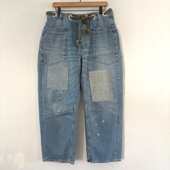 We The Free Moxie Pull-On Barrel Jeans Sz 29 Low Slung DrawstringFP Patch NWOT - Picture 3 of 13